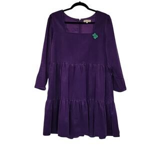 Teddy Fresh Corduroy Square Neck Purple Mini Dress, L